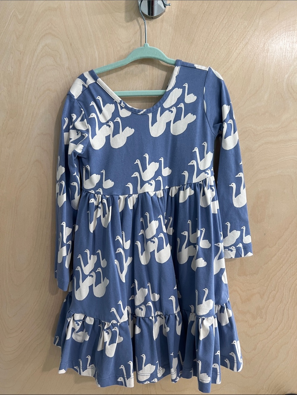 Hanna Andersson Blue Dress with White Swan Print